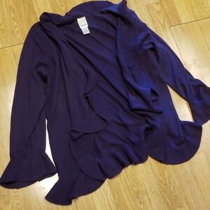 Roamans purple ruffle cardigan sweater L/18w-20w